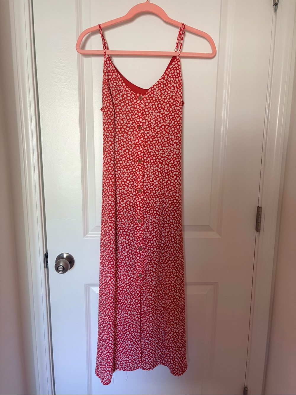 Sienna Sky Red Floral Maxi Slip Dress with Button Front